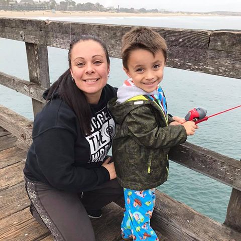 Mother and son fishing